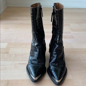 Zara black leather cowboy boots size 7